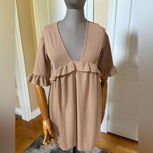 Boohoo Tan Ruffled Empire Waist Mini Dress